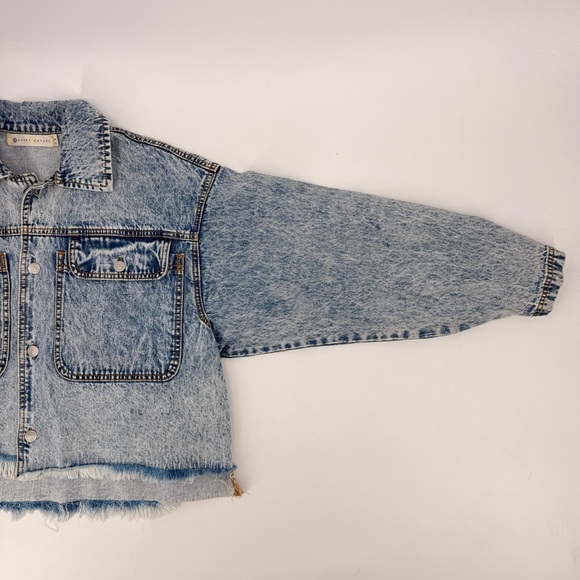 Happy Nature Womens Acid Wash Boxy Cropped Denim Jacket Oversized M 90s Grunge - Picture 10 of 14